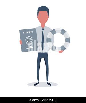 Businessman or clerk. Male character in trendy simple style with objects, flat vector illustration. Stock Vector