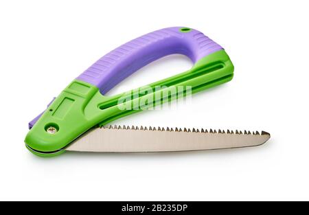garden tool saw on a white isolated background Stock Photo