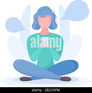 Flat Illustration with woman and phone Stock Vector