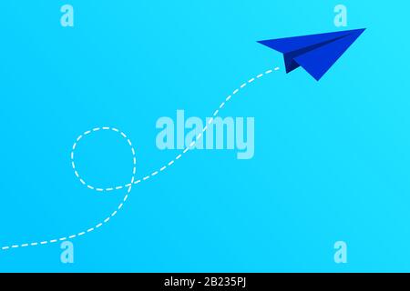 Blue paper plane flying on blue sky background Stock Vector