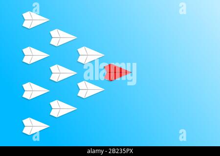 Leadership and competition concept, with red paper plane leading among white. Stock Vector