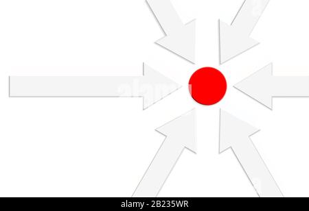 White arrows converging to red point. Vector EPS10 concept background. Stock Vector