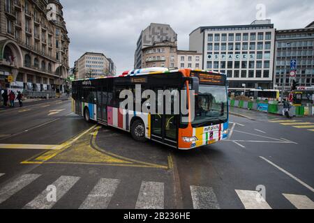 Luxemburg, Luxembourg. 29th Feb, 2020. A bus of the city of Luxembourg runs in the city centre. As of today, local public transport in Luxembourg is free of charge. Credit: Oliver Dietze/dpa/Alamy Live News Stock Photo