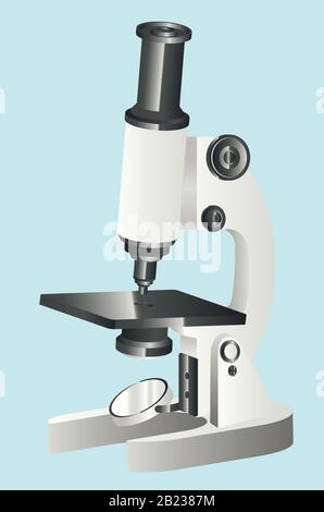 Microbiology, pharmaceutical tool, laboratory microscope detailed illustration. Stock Vector