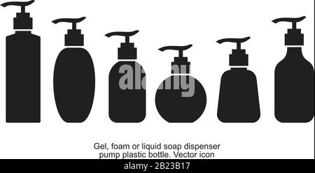 Gel, foam or liquid soap dispenser pump plastic bottle, vector icon template black color editable. Pump plastic bottle, vector icon symbol Flat vector Stock Vector
