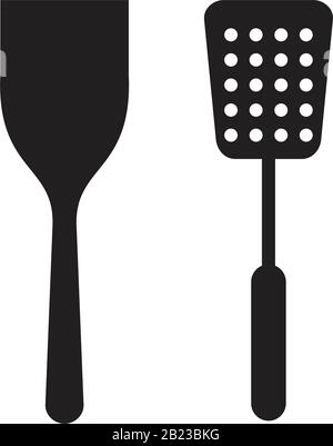 Slotted spoon and a wooden spatula for frying icon template black color editable. Slotted spoon and a wooden spatula for frying icon symbol Flat vecto Stock Vector