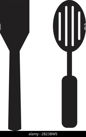 Slotted spoon and a wooden spatula for frying icon template black color editable. Slotted spoon and a wooden spatula for frying icon symbol Flat vecto Stock Vector