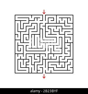 Black square maze with entrance and exit. A game for children and adults. Simple flat vector illustration isolated on white background Stock Vector