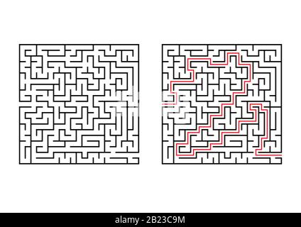 Abstract square maze. Simple flat vector illustration isolated on white background. With the answer Stock Vector