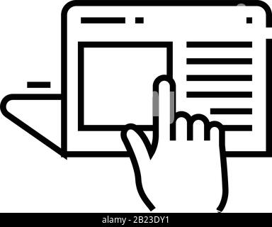 Pushing buttom line icon, concept sign, outline vector illustration, linear symbol. Stock Vector