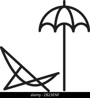 A deckchair with an umbrella vector icon template black color editable. A deckchair with an umbrella vector icon symbol Flat vector illustration for g Stock Vector