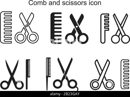 Comb and scissors icon template black color editable. Comb and scissors icon symbol Flat vector illustration for graphic and web design. Stock Vector