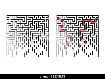 Abstract square maze. Simple flat vector illustration isolated on white background. With the answer Stock Vector