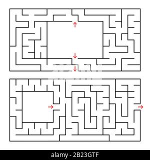 A set of two rectangular labyrinths. Simple flat vector illustration isolated on white background. With a place for your image Stock Vector