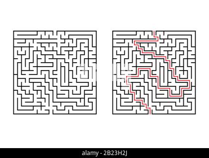 Abstract square maze. Simple flat vector illustration isolated on white background. With the answer Stock Vector