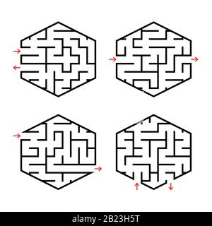 A set of abstract labyrinths for children. Simple flat vector illustration isolated on white background Stock Vector