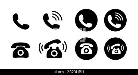 Retro phone icon set. Black phone symbols Stock Vector