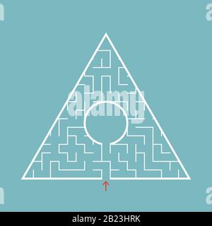 Triangular labyrinth with an input and an exit. Simple flat vector illustration isolated on a colored background. Stock Vector