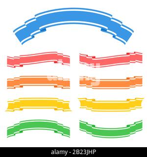Set of colored isolated banner ribbons on white background. Simple flat vector illustration. With space for text. Suitable for infographics, design, a Stock Vector