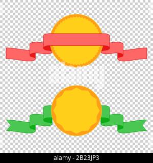 Set of colored insulated ribbons of banners and medals on a transparent background. Simple flat vector illustration. With space for text. Suitable for Stock Vector
