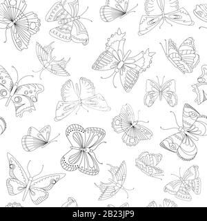 seamless pattern on a white variety of butterfly. Stock Vector