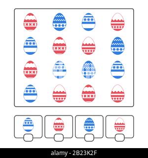 Counting game for preschool children for the development of mathematical abilities. How much. Easter eggs. With a place to write answers. Simple flat Stock Vector
