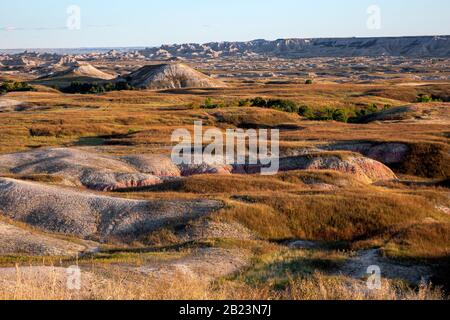 SD00249-00...SOUTH DAKOTA - View of the prairie lands and Badlands mounds and spires from the Sage Creek Rim Road in Badlands National Park. Stock Photo