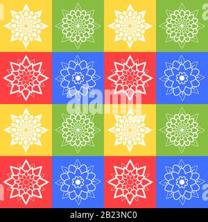 Colored seamless pattern of silhouettes of abstract flowers. Simple flat vector illustration. For the design of paper wallpaper, fabric, wrapping pape Stock Vector