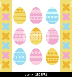 Set of colored isolated Easter eggs on a white background. With an abstract pattern. Simple flat vector illustration. Suitable for decoration of postc Stock Vector