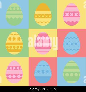 Set of colored silhouettes of isolated Easter eggs. With an abstract pattern. Simple flat vector illustration. Suitable for decoration of postcards, a Stock Vector