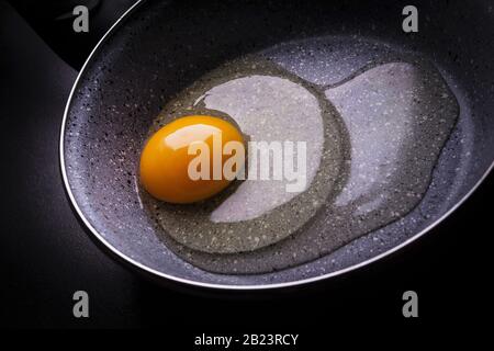 raw egg in the pan Stock Photo