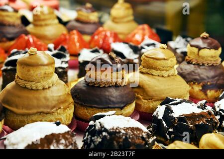 Religieuse - French Bakery Pastry Display - Versailles - France Stock Photo