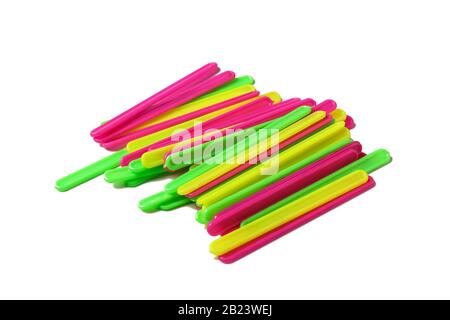 Children counting sticks isolated on white Stock Photo