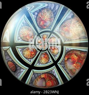 Glossy button with immersed fractal embellishment Stock Photo