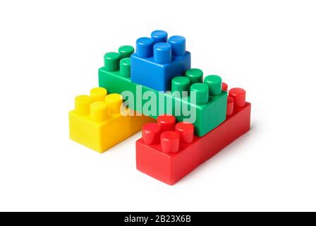 Pyramid of children's colorful cubes isolated on white Stock Photo