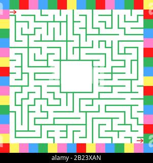 Square color labyrinth. An interesting game for children. Simple flat vector illustration isolated on white background. Stock Vector