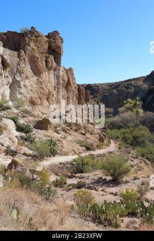 A hiking trail through the mountainous, desert landscape in Superior, Arizona, USA Stock Photo