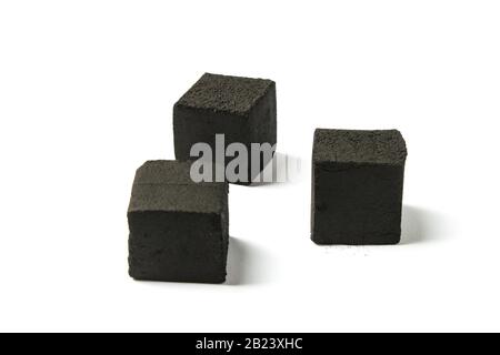 Cubes of coal for hookah isolated on white Stock Photo