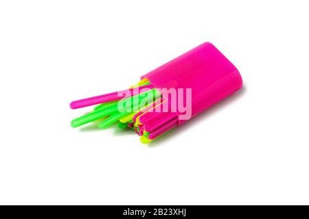 Children counting sticks isolated on white Stock Photo