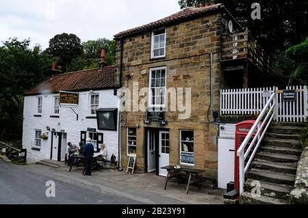 The Birch Hall Inn at Beck Hole in the North York Moors near Whitby in north Yorkshire, Britain.   The pub has two very small bars, one of the smalles Stock Photo