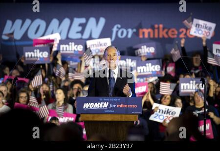 Virginia, USA. 29th Feb, 2020. Democratic presidential candidate Mike Bloomberg speaks at a campaign rally in McClean, Virginia on Saturday, February 29, 2020. Photo by Kevin Dietsch/UPI Credit: UPI/Alamy Live News Stock Photo