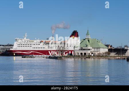 A Viking Line ferry docked in Helsinki, Finland. Stock Photo