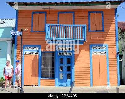 Old painted buildings, Puerto Plata, Dominican Republic Stock Photo