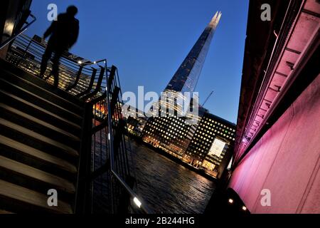 The Shard in London seen from the opposite bank of the River Thames.Interesting angle. Stock Photo