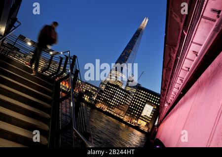 The Shard in London seen from the opposite bank of the River Thames.Interesting angle. Stock Photo