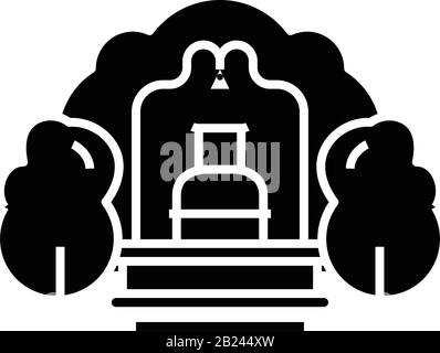 Garden fountain black icon, concept illustration, vector flat symbol, glyph sign. Stock Vector