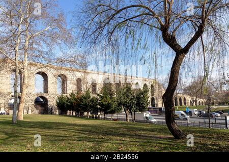 Istanbul, Turkey - 01/19/2019: Valens Aqueduct, located in the old part of Istanbul (Constantinople) on the boulevard of Ataturk. The aqueduct is one Stock Photo