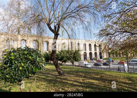 Istanbul, Turkey - 01/19/2019: Valens Aqueduct, located in the old part of Istanbul (Constantinople) on the boulevard of Ataturk. The aqueduct is one Stock Photo