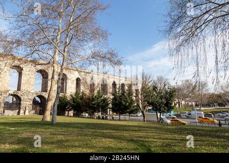 Istanbul, Turkey - 01/19/2019: Valens Aqueduct, located in the old part of Istanbul (Constantinople) on the boulevard of Ataturk. The aqueduct is one Stock Photo