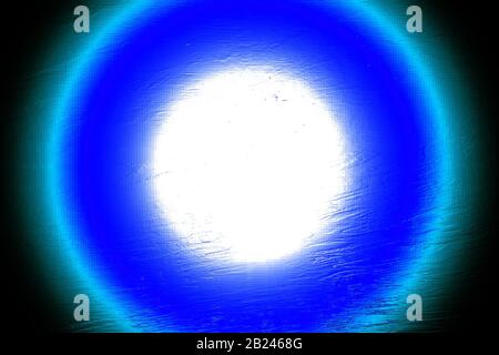 blue bright circle of light bizarre relief background, light tunnel with bright light at the end Stock Photo